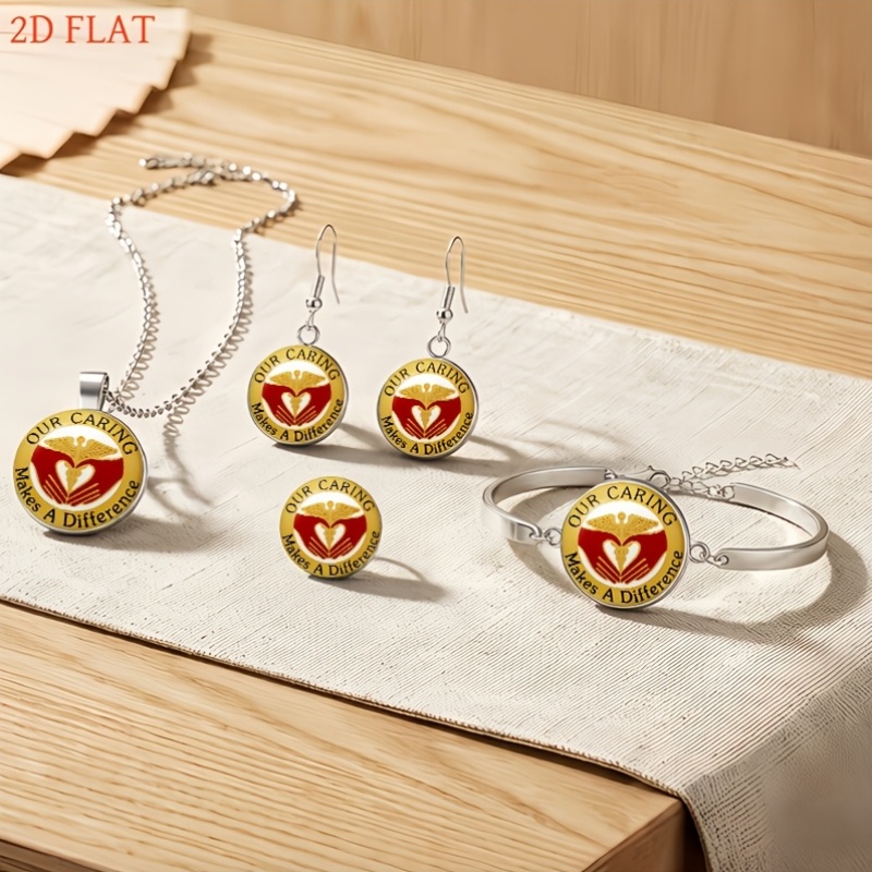 5pc Caduceus Themed Necklace, Earrings, Brooch & Bracelet Set